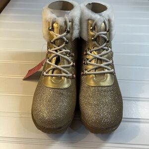 JUICY COUTURE GIRLS GOLD GLITTERY LACE UP BOOT BOOTIE SIZE 6 MSRP $70